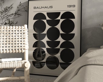 Bauhaus 1919 Wand Kunstdruck/ modernes Wohndekor/ schwarz und beige getöntes Poster/ Retro Poster/Gallery Wand Ergänzung/ modern zeitgenössisch
