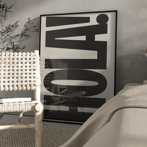 Retro style black and beige Spanish wall art quote 'hola!'/ textured monochrome quote poster/ typography  poster/ high quality wall art uk