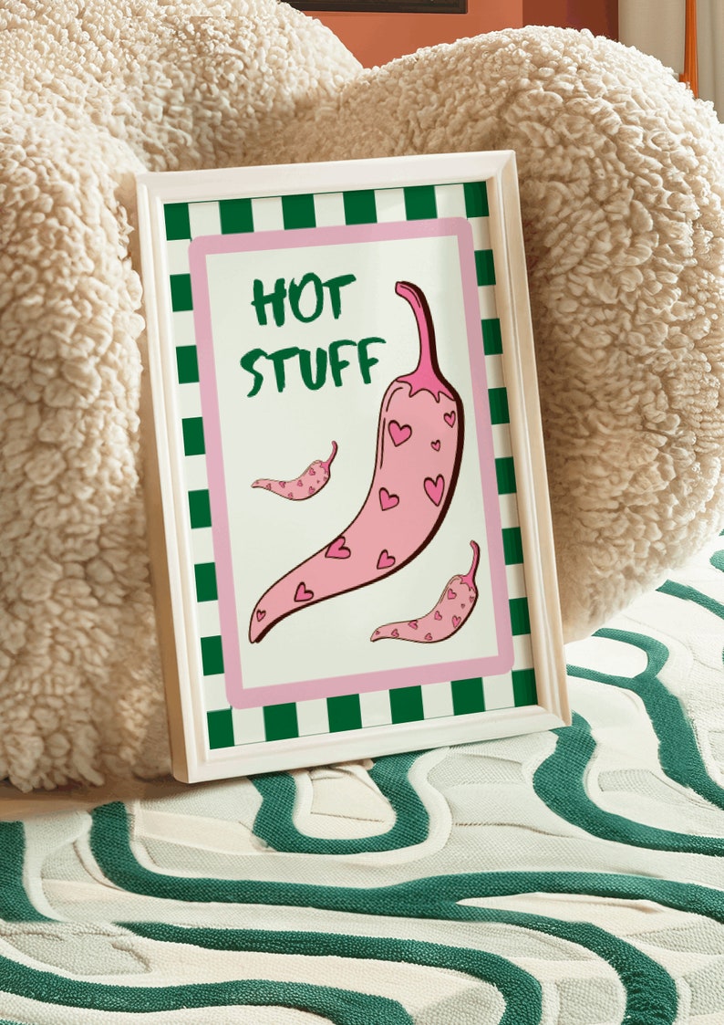 Pink and Green Colour Quote Print ' Hot Stuff' Design With Chili