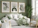 Scandinavian style set of 3 prints in sage green and beige colours with dark green plants/ boho geometric wall art design / mid century 