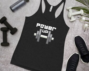 Fitness Tank POWER UP, Workout Tank Top Racerback, Workout Shirt for Woman Her, Fitness Gift Tank For Her, Womens Workout Motivational Shirt