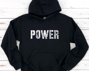 Felpa con cappuccio da allenamento POWER, regalo di allenamento fitness per lei lui, camicia motivazionale per lei lui, felpa da allenamento fitness, felpa con cappuccio da palestra, maglietta fitness