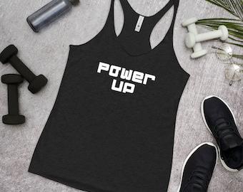 Workout Tank POWER UP, Fitness Tank Top Racerback, Workout Shirt for Woman Her, Fitness Gift Tank For Her, Womens Workout Motivational Shirt