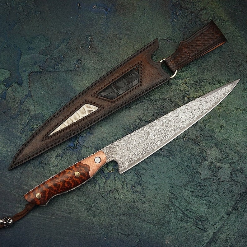 Chef Knife 8inch Full Tang Damascus Steel Snakewood Copper Etsy