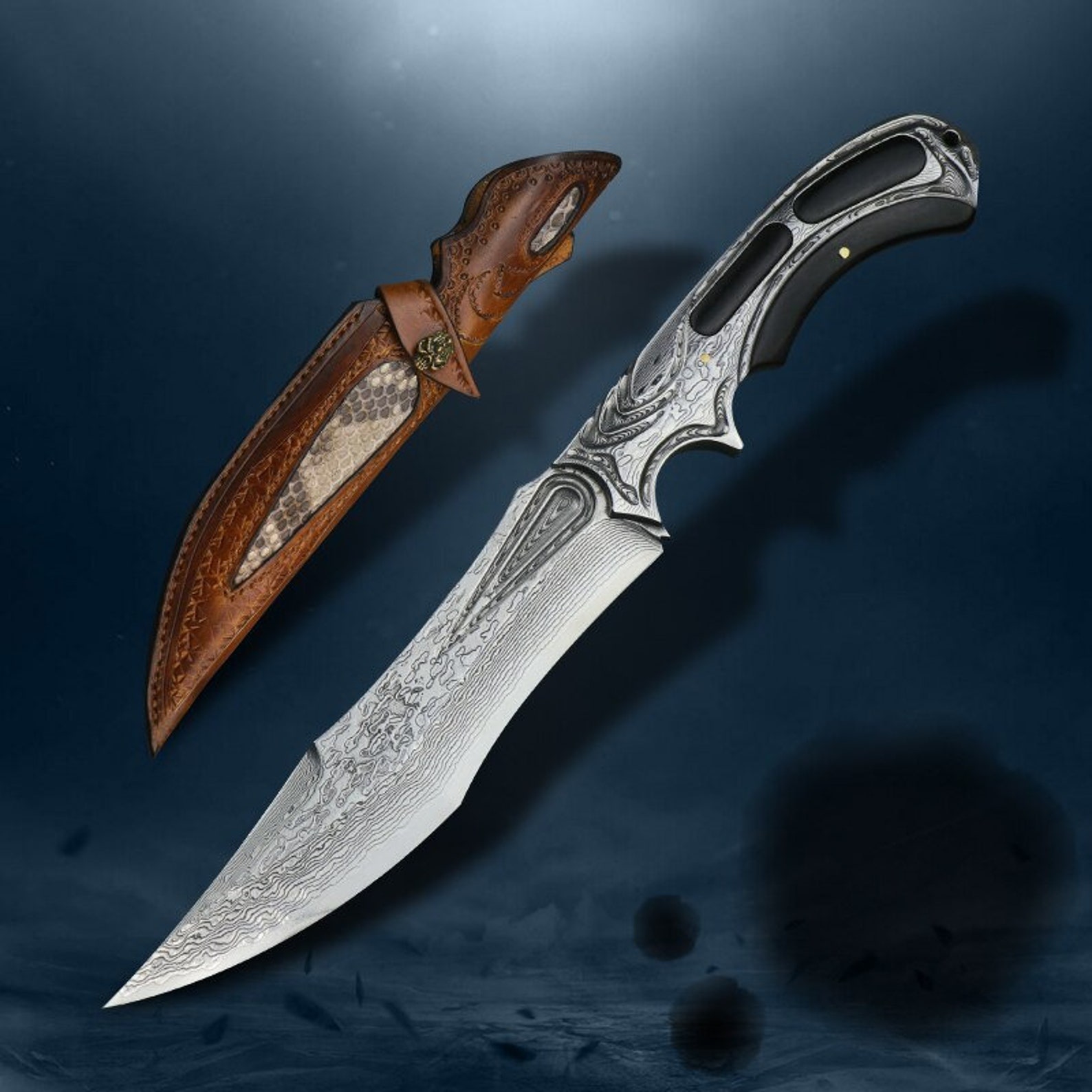 Damascus steel VG10 steel integrated steel handle fixed blade Etsy