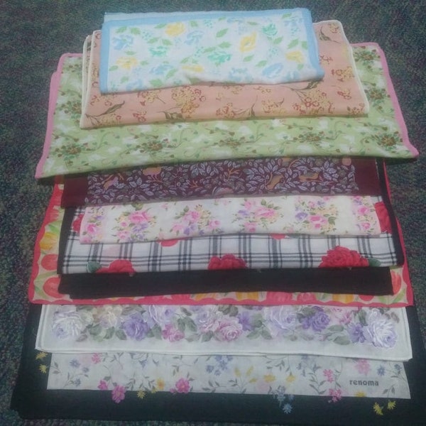 Lot of 10 Vintage Florist Handkerchief Bundle 10 Handkerchief With Random Colors and Pattrens