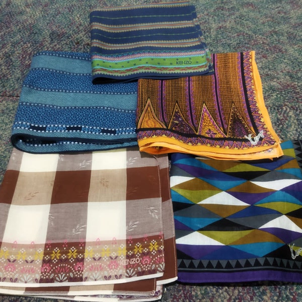 Lot Of 5 Vintage Native Navajo Kenzo Floral Handkerchief Pocket Square