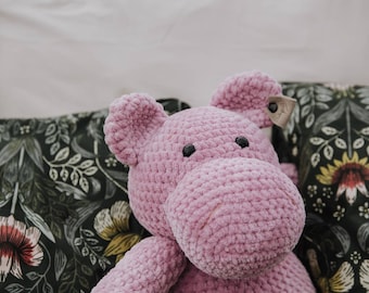 Crochet plush Hippo toy | Cuddly Stuffed Hippo | New baby hippo gift | nursery decor | kids room decoration | hippo toy | gift for grandkids