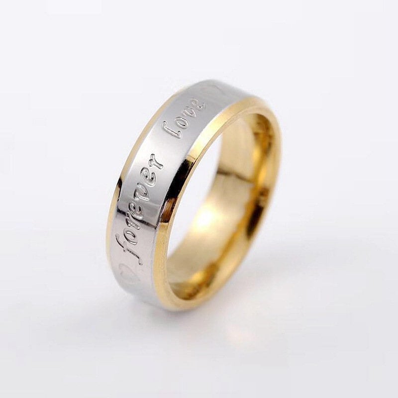 Forever Love Titanium Steel 18k Gold Couple Ring. 6mm Wide Forever