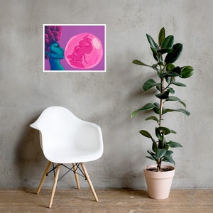 Framed poster - Woman Blowing Bubble Gum - Pink
