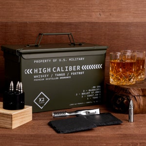 Whiskey Glasses, Steel Whiskey Stones In Unique Tactical Box Display, Ideal Groomsmen Gift Whiskey/Bourbon Cocktail Glasses Fathers Day Gift