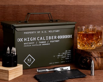 Whiskey Glasses, Steel Whiskey Stones In Unique Tactical Box Display, Ideal Groomsmen Gift Whiskey/Bourbon Cocktail Glasses Fathers Day Gift