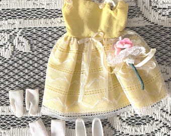1964 Skipper Fashions - Flower Girl - includes dress, bouquet, gloves, socks, flats, in used condition.