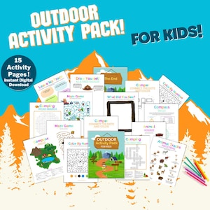 Kids Camping & Outdoor Activity Pack: Scavenger Hunt, Mazes, Games (Digital Download)