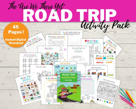 The are We There Yet Road Trip Activity Pack for Kids Travel Activity Pack  for Kids Kids Travel Games and Journal Road Trip Bingo 