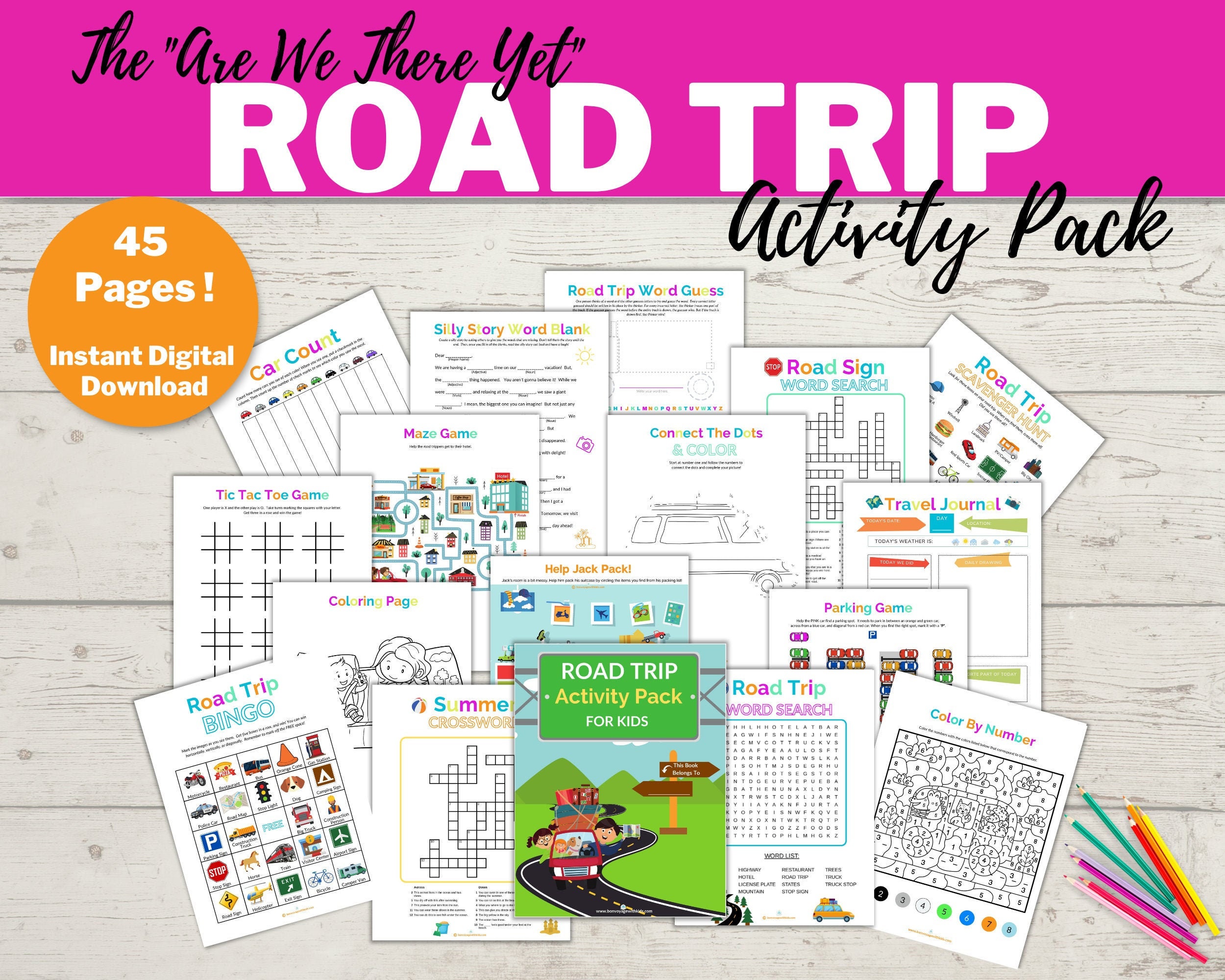 The are We There Yet Road Trip Activity Pack for Kids Travel