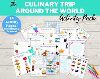 Culinary Trip Around the World Activity Pack: Kids Educational Games (Digital Download)