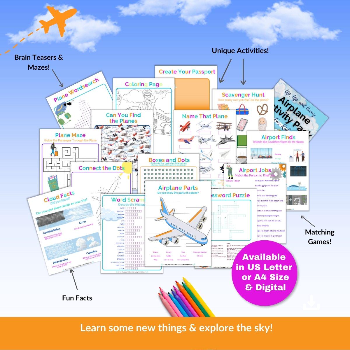 Airplane Activity Pack for Kids: Travel Games & Puzzles (digital ...