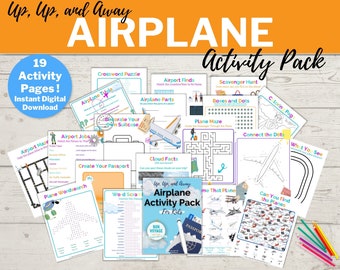 Up, Up, and Away Airplane Activity Pack for Kids -  Travel Activity Digital Download with Mazes, Puzzles, Learning Activities & More!