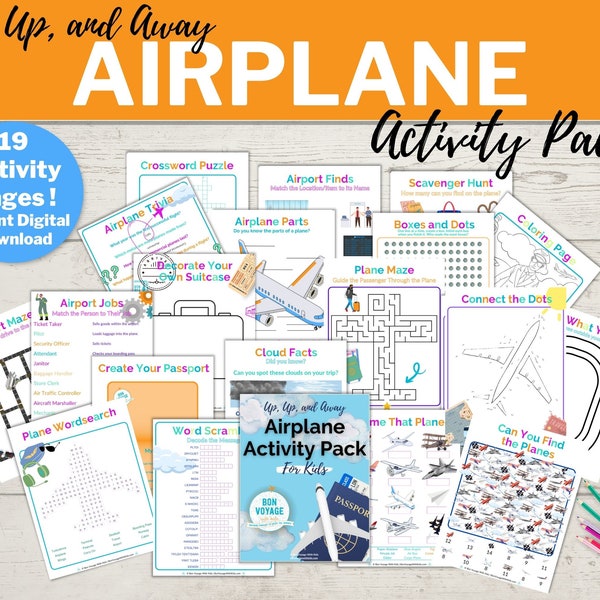 Up, Up, and Away Airplane Activity Pack for Kids -  Travel Activity Digital Download with Mazes, Puzzles, Learning Activities & More!