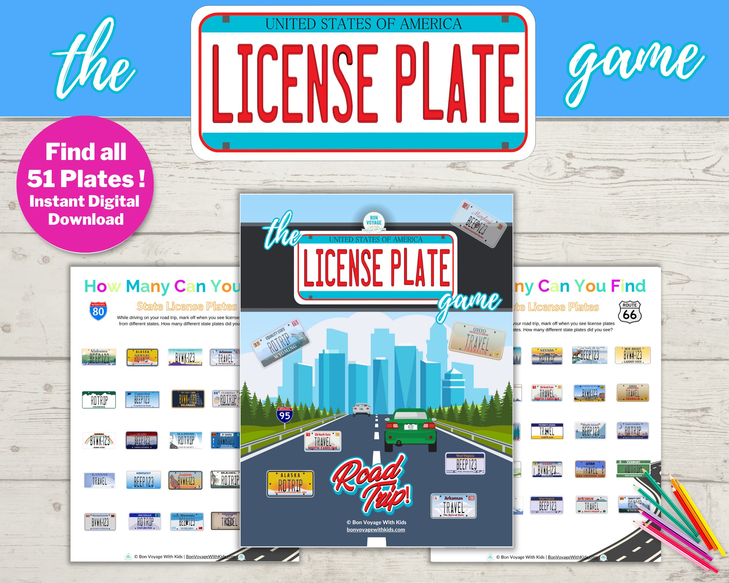 USA Road Trip License Plate Game - Easy Road Trip Printable Games | Road Trip License Plate Scavenger Hunt | Printable Car Trip Games