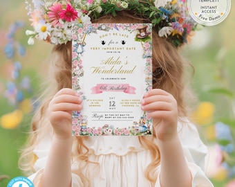Alice in Wonderland Birthday Invitation | Garden Tea Party (Digital Download)