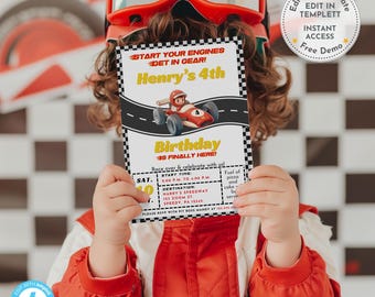 Race Car Birthday Invitation Template| Editable Digital Template | Instant Download | Boy Birthday | 4th Birthday Party Invite