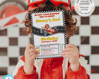 Race Car 2nd Birthday Invitation - Editable Template for Boys’ Parties