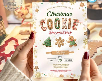 Gingerbread Christmas Cookie Decorating Party Invitation (Editable Template)