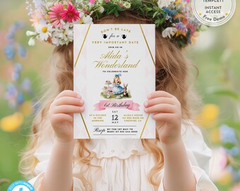 Alice in Wonderland Birthday Invitation: Whimsical Tea Party, Editable Digital Download