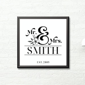 Mr and Mrs, Established Year, Printable Wall Art, Custom Art, Personalized Gift, Wedding Gift, Couple Print