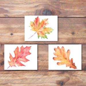 Jeu de 3 cartes imprimables | Feuilles d'automne | Cartes de correspondance | Aquarelle | Intérieur vierge | Je pense à vous | 5,5 x 4,25 pouces Téléchargement instantané