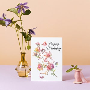 Printable Birthday Card Digital Card Printable Card Watercolor Flowers Ribbon Leaves 5x7in, Digital Download, Instant Download image 8