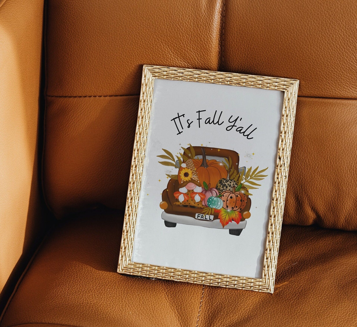 8x10in It's Fall Y'all Printable Autumn Decor Pumpkin Gnome Fall ...