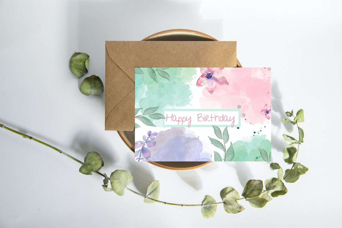 Watercolor Flowers Birthday Card | Printable Floral Design (digital ...