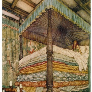 Princess and the Pea Illustration, Storybook Print, Vintage Edmund Dulac Fairy Tale Print