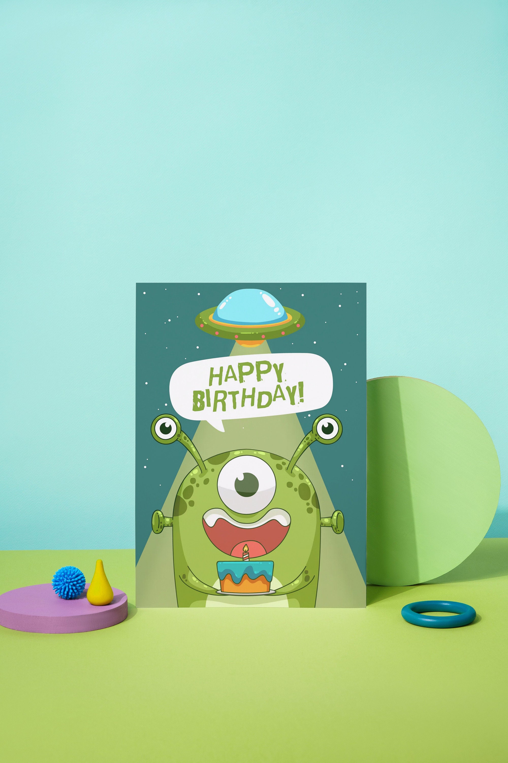 Alien Birthday Card | Spaceship Cake, 5x7 Printable (digital Download ...