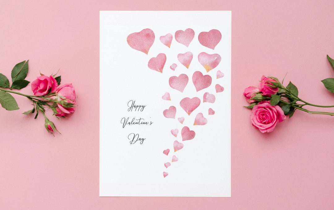 Happy Valentine Card, Printable Valentine Card, Greeting Card, 7x5in
