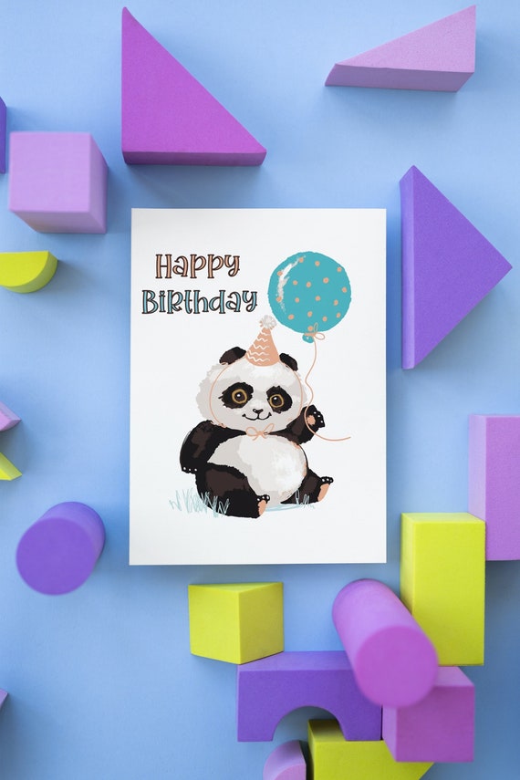 Printable Birthday Card Panda Balloon Digital Card - Etsy