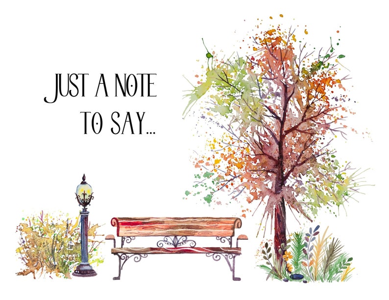Printable Note Card | Autumn Tree | Bench | Just a Note to Say | Lamp ...