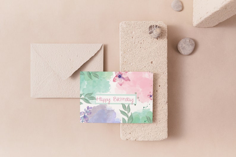Watercolor Flowers Birthday Card | Printable Floral Design (digital ...