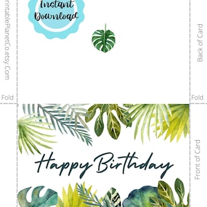 Printable Birthday Card Digital Download Card Tropical Leaves Palm ...