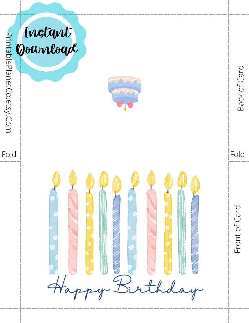 Printable Birthday Card Birthday Cake Candles Printable Card Happy ...
