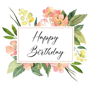 Druckbare Geburtstagskarte | Alles Gute zum Geburtstag | Blumenkranz| 5,25 x 5,25 Zoll | Quadratische Karte | Digitaler Download, Sofortiger Download