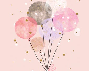 Pink Balloons Print | Watercolor Nursery Art (Instant Download)