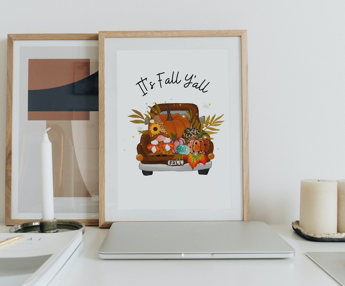 8x10in It's Fall Y'all Printable Autumn Decor Pumpkin Gnome Fall ...
