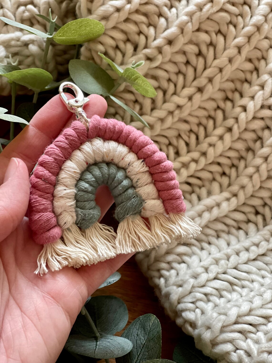 Customizable Macramé Rainbow Keychain Etsy