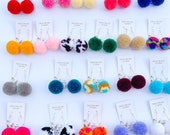 Regular Pom Earrings Pom Earrings Fluffy poms Boho Western Earrings Retro jewelry Cowprint, Leopard Earrings Pink and Turquoise poms