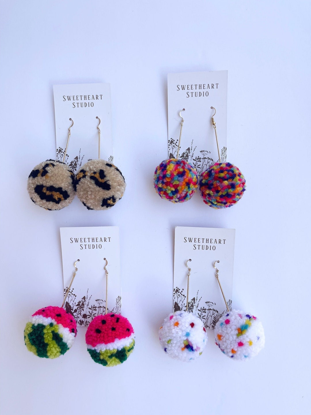 Print Poms Leopard Print Pompom Earrings Confetti Sprinkle Etsy