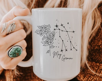 Personalized May Birth Flower Gift Hawthorn Gemini Zodiac Mug Custom Birthday Present Mother's Day Gift for Her